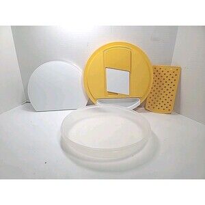 Complete Vintage Tupperware Yellow Grater Cutting Board Slicer Set